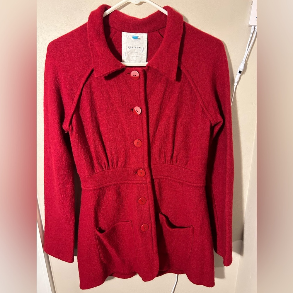 Anthropologie Sparrow Red Wool Button Up Sweater … - image 1